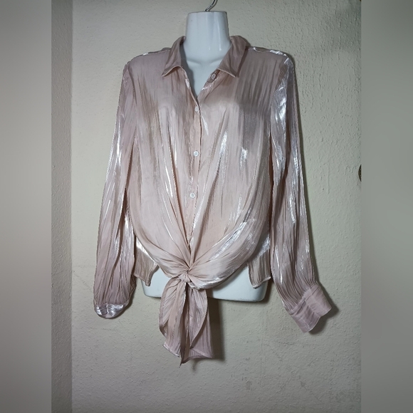 Two by Vince Camuto Shimmering Blush Button Down Shirt - Picture 6 of 7